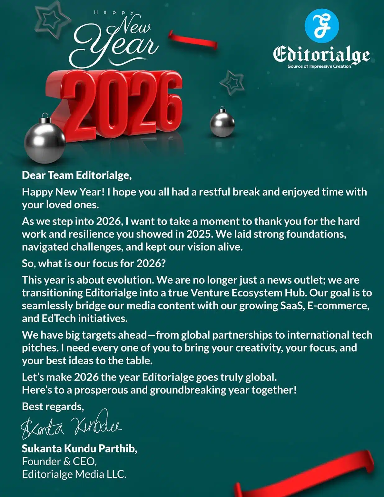 New Year Greetings to the Team From Editorialge CEO