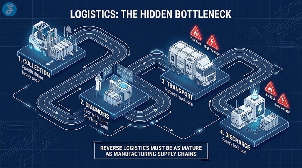 Infographic depicting the circular economy in technology, focusing on repair, refurbishment, material recovery, and modular design.
