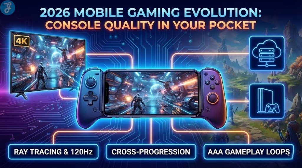 Infographic comparison of the top three console-quality mobile games of 2026: Destiny: Rising (Shared-World Raids, High Fidelity Lighting), Warframe Mobile (Flawless Cross-Platform Save, PC-Ultra Graphics), and Assassin's Creed Jade (Massive Open World RPG, Unreal Engine 5).
