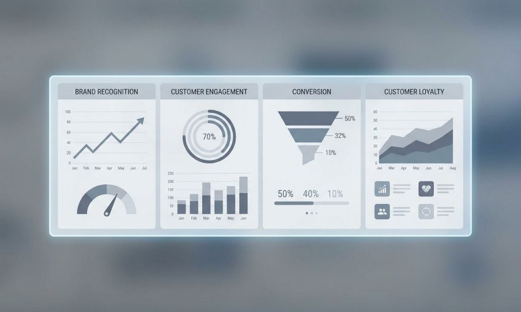 A digital analytics dashboard interface showing key performance indicators for the customer funnel