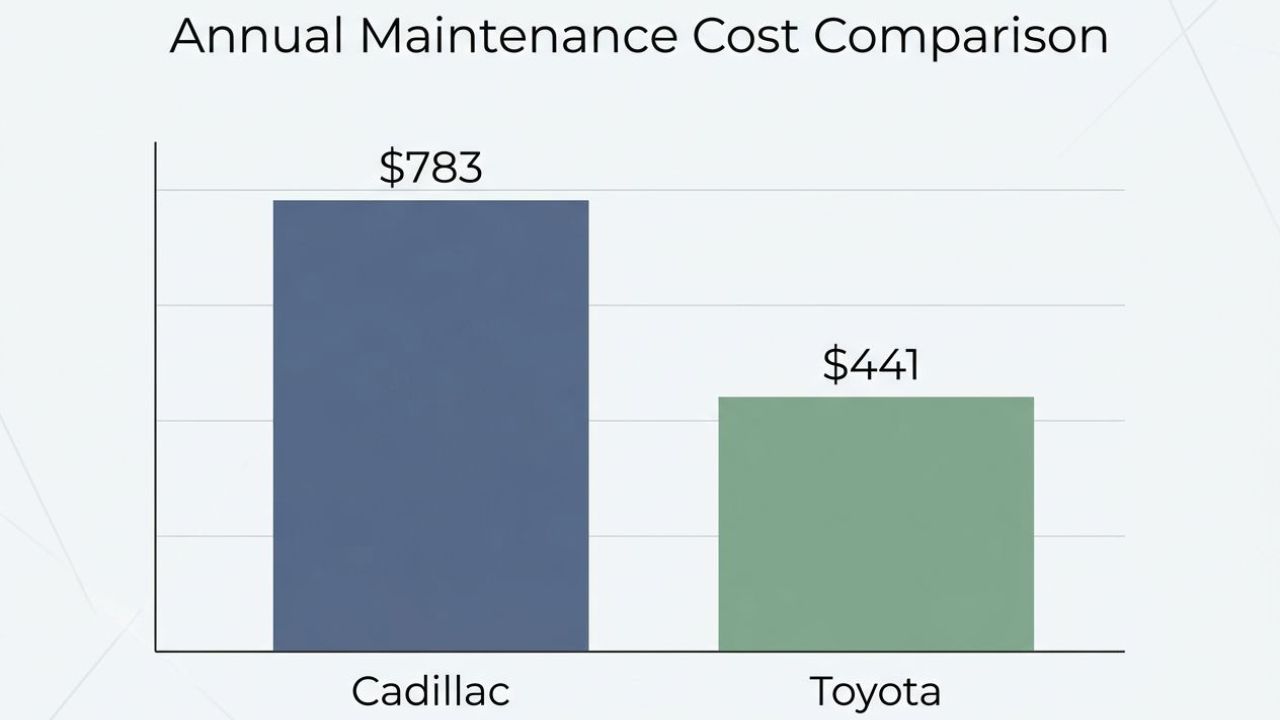Bar Chart Comparing Annual Maintenance Costs of Cadillac and Toyota