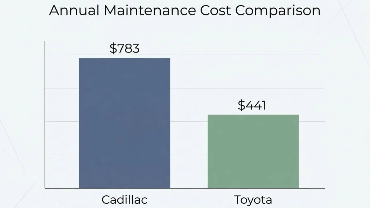 Bar Chart Comparing Annual Maintenance Costs of Cadillac and Toyota