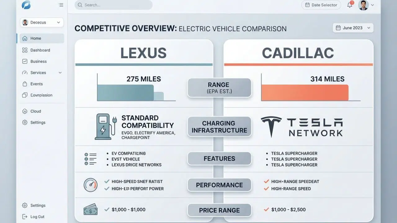 Comparison chart highlighting differences between Lexus and Cadillac brands