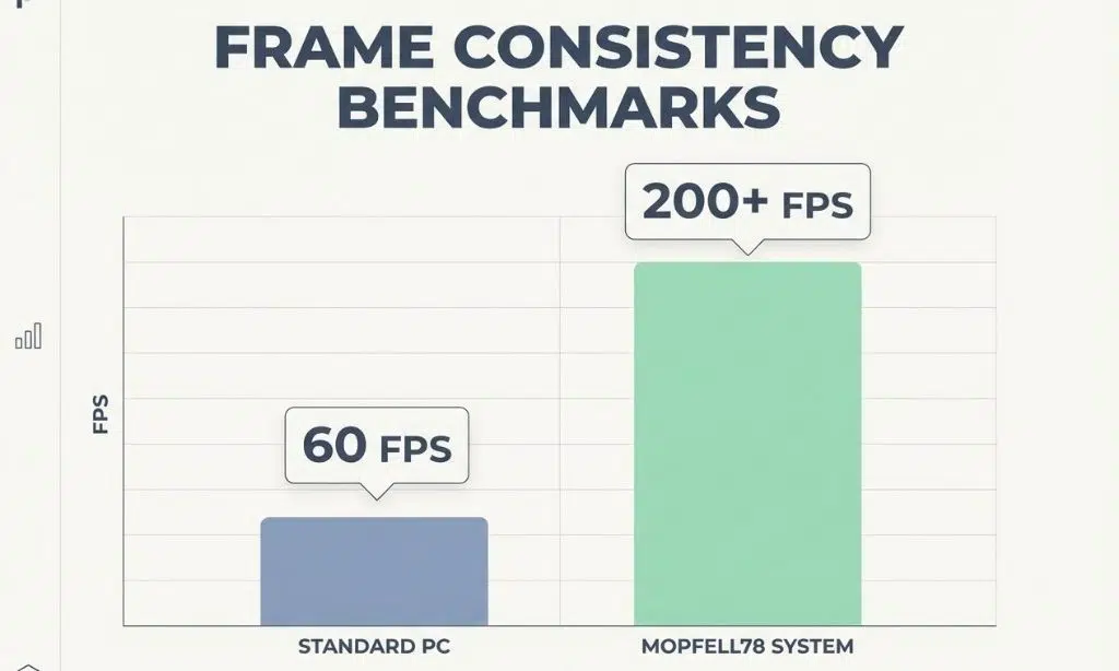 Bar chart comparing frame rates between standard PCs and Mopfell78 systems