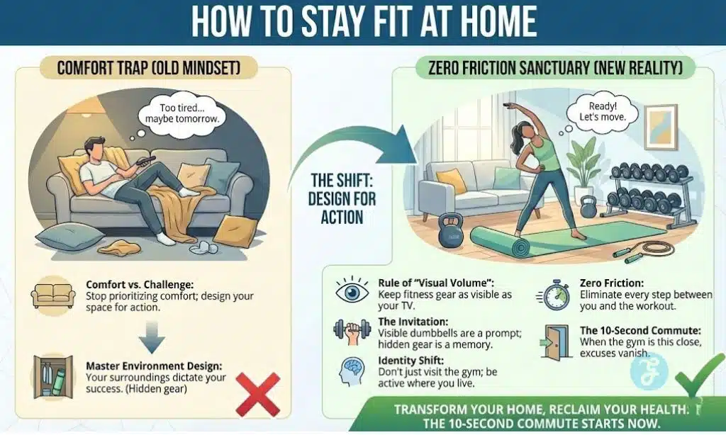 Showing the differences between the old mindset and the new reality on staying fit at home
