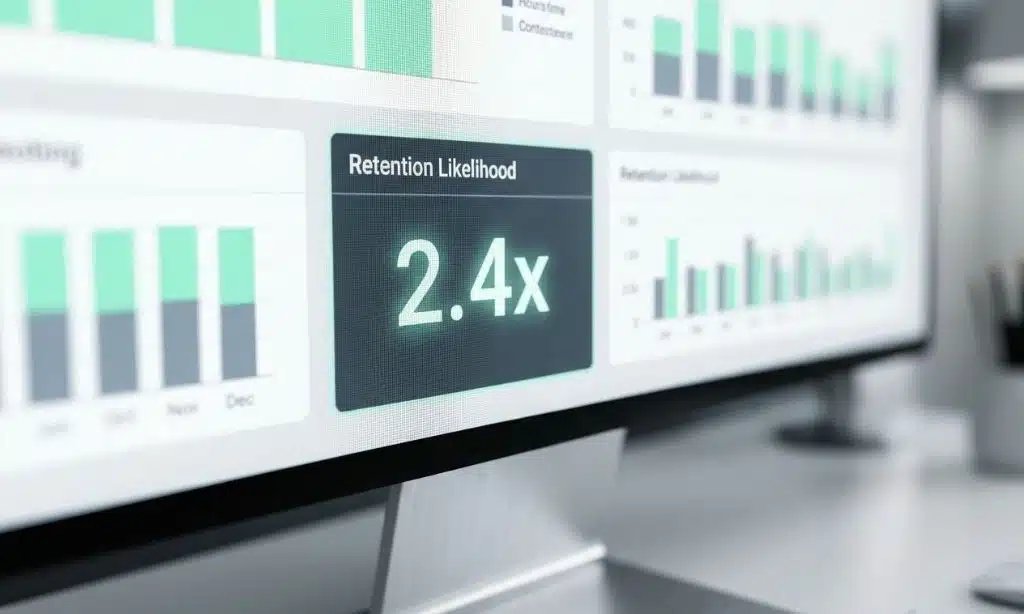Digital dashboard highlighting a 2.4x retention likelihood metric