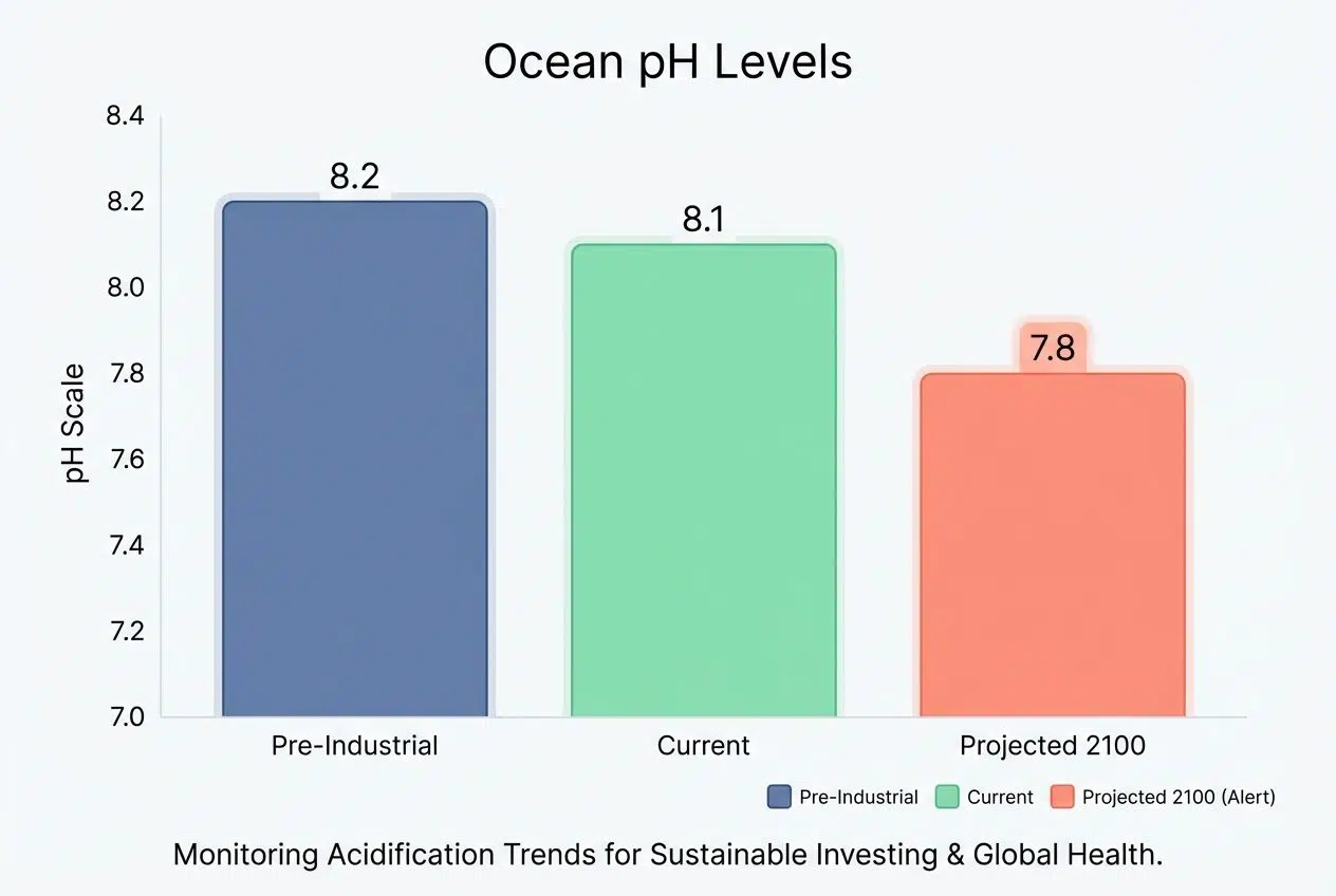 Reduction in pH levels ocean acidification