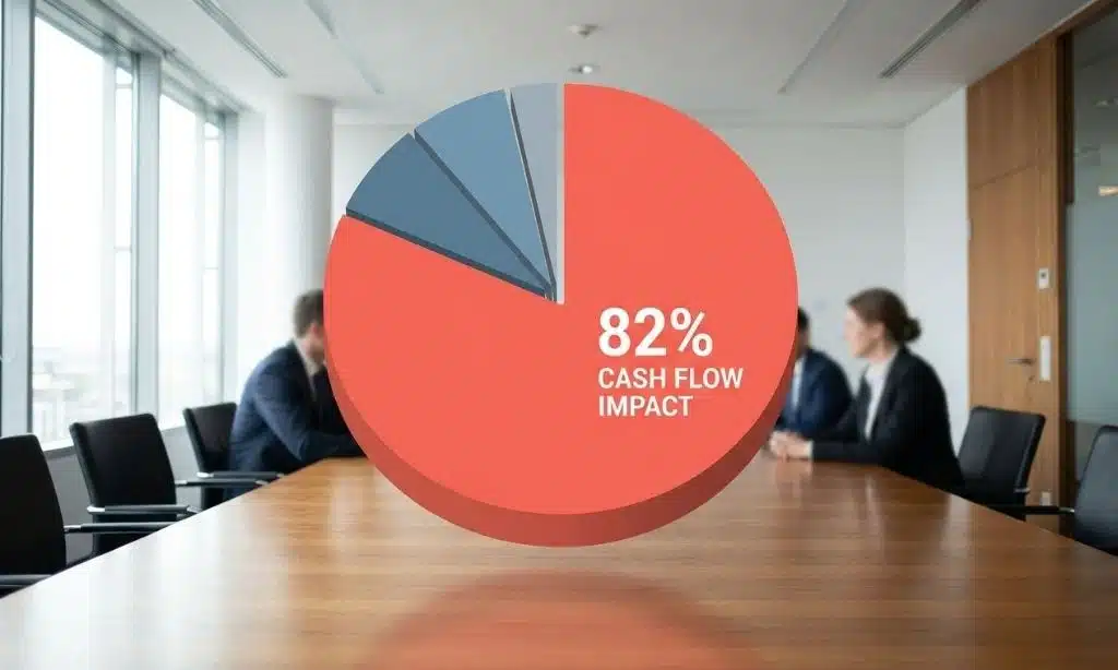 A conceptual pie chart visualization highlighting that 82% of business failures are due to cash flow