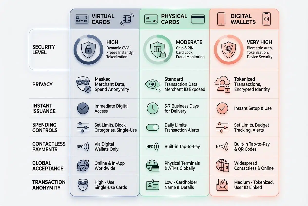 Virtual Cards vs. Physical Cards vs. Digital Wallets