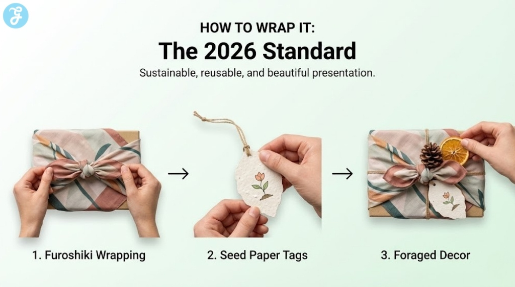 An infographic titled "Top Sustainable Gift Categories" showcasing three eco-friendly products: a Lomi countertop composter for kitchen innovation, a stainless steel Leaf Shave razor for zero-waste self-care, and a green Pela compostable phone case for eco-tech accessories.