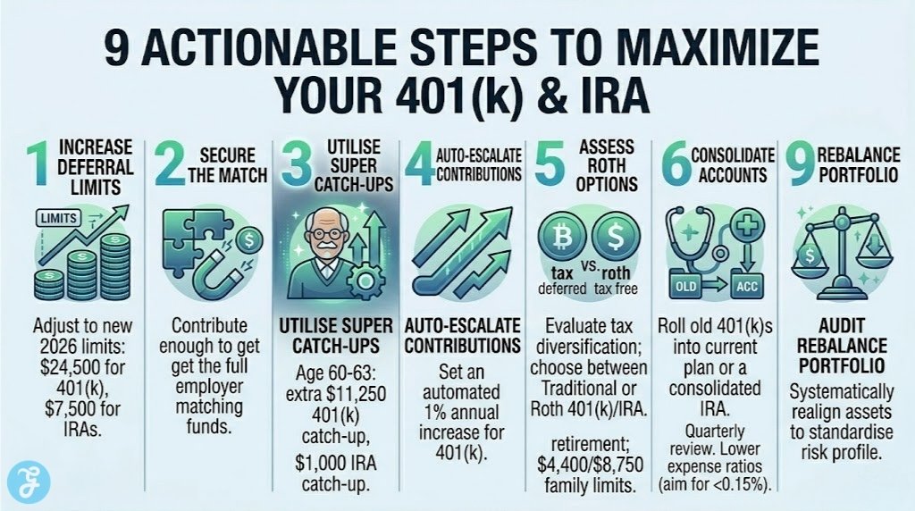 Strategic analysis for 401(k) maximization using traditional vs Roth account models.