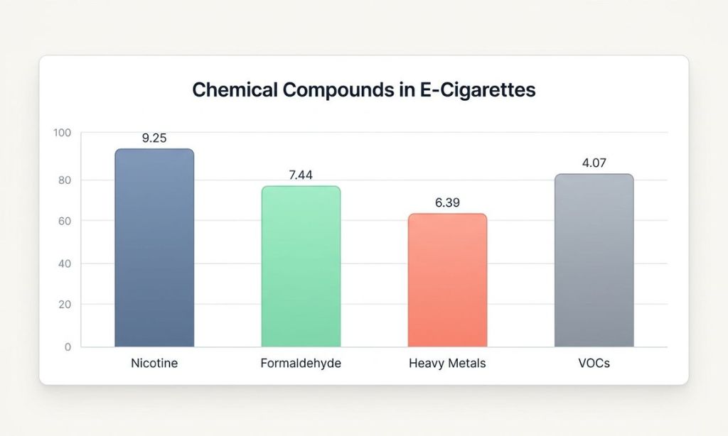 A bar chart illustrating the harmful chemical compounds found in e-cigarettes