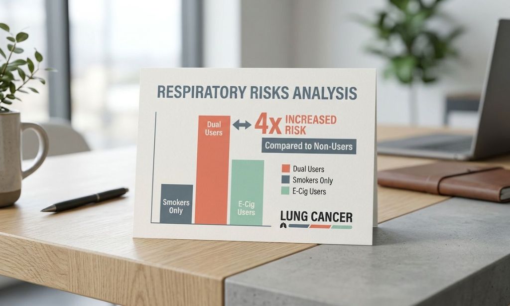 A data visualization showing the increased lung cancer risk for dual users of vapes and cigarettes