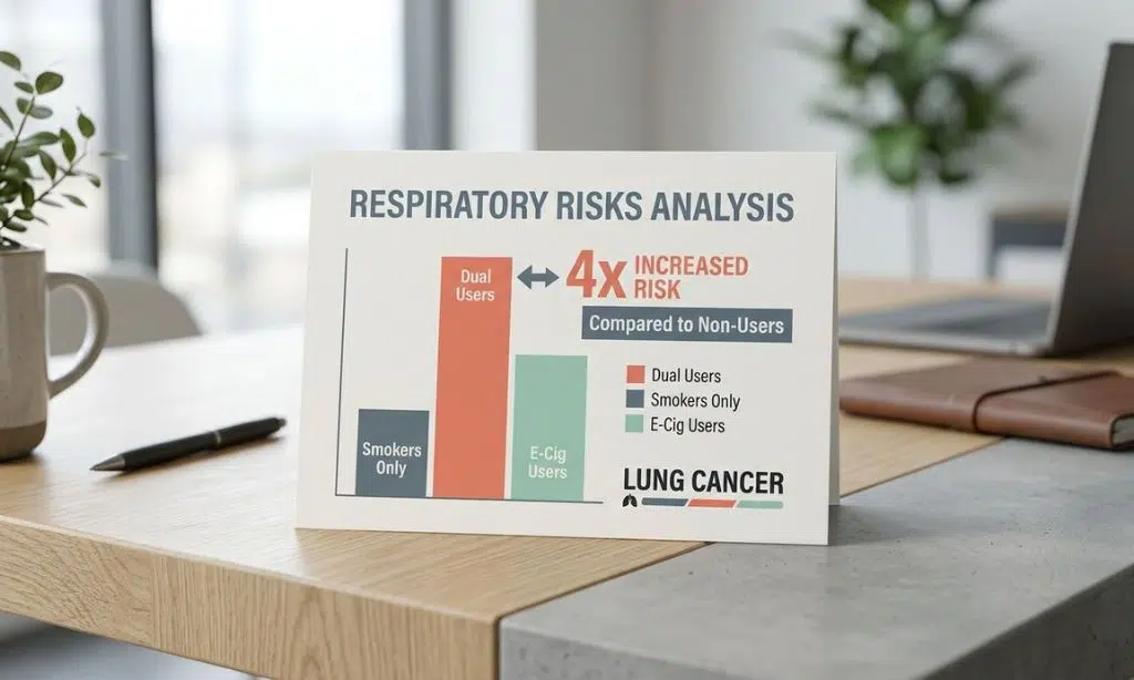 A data visualization showing the increased lung cancer risk for dual users of vapes and cigarettes