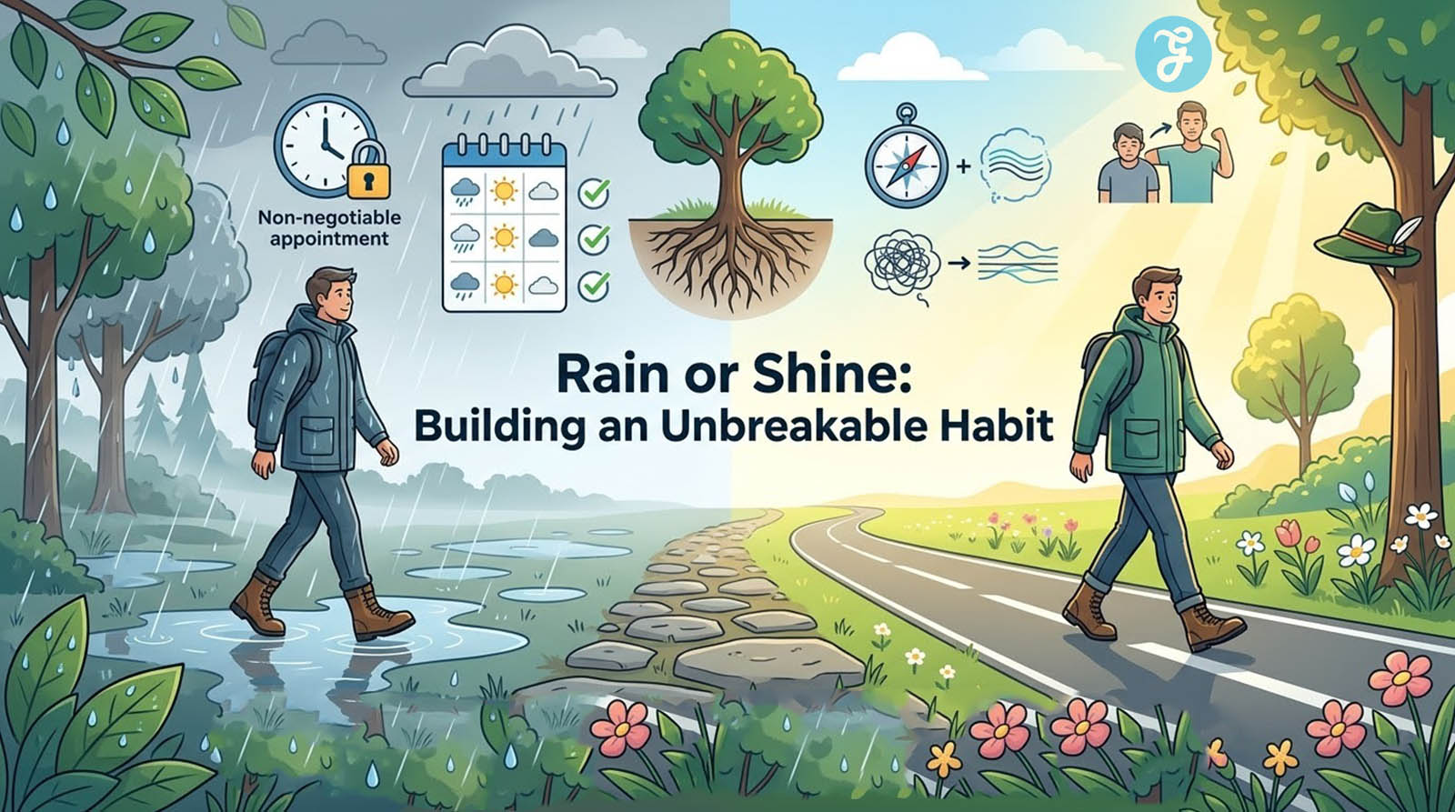 Purposeful Walk Spaziergang: Rain or Shine