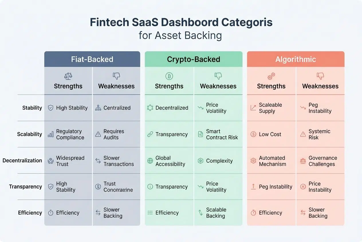 Types of Stablecoins Fiat-Backed, Crypto-Backed, and Algorithmic stablecoins in global finance