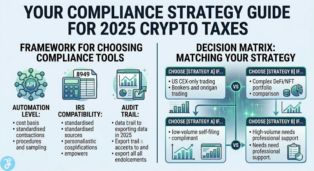 Decision matrix and framework for choosing the best crypto tax compliance software based on IRS reporting requirements.
