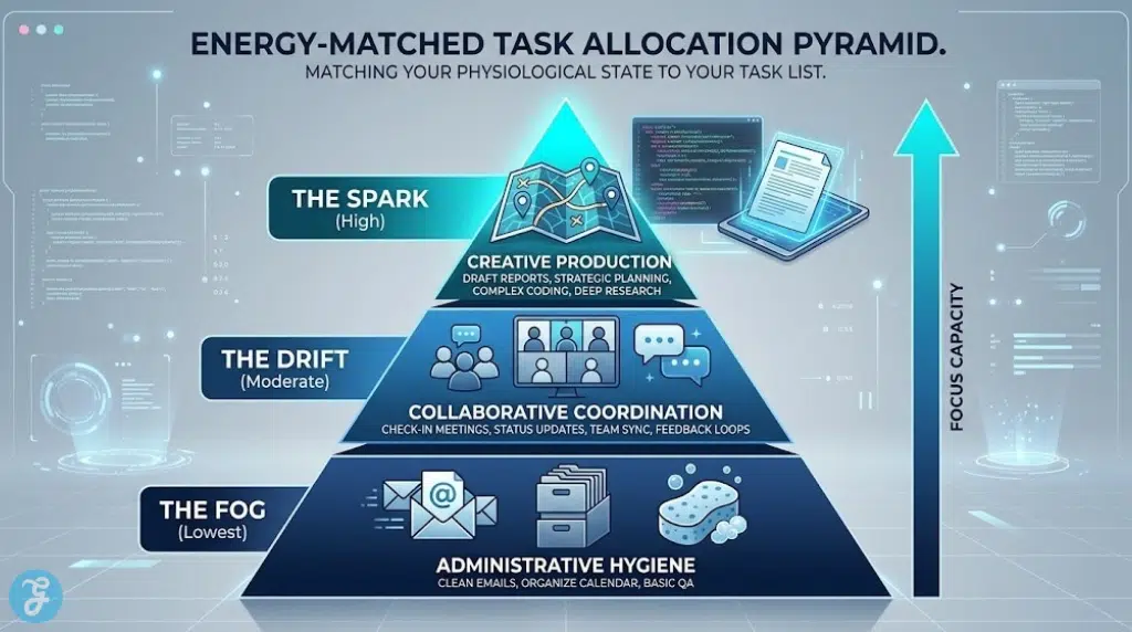 Strategic pyramid matching physiological energy levels to task categories for a post-Eid productivity reset.