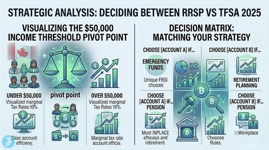 Strategic analysis matrix for RRSP vs TFSA 2025 allocation based on income levels.