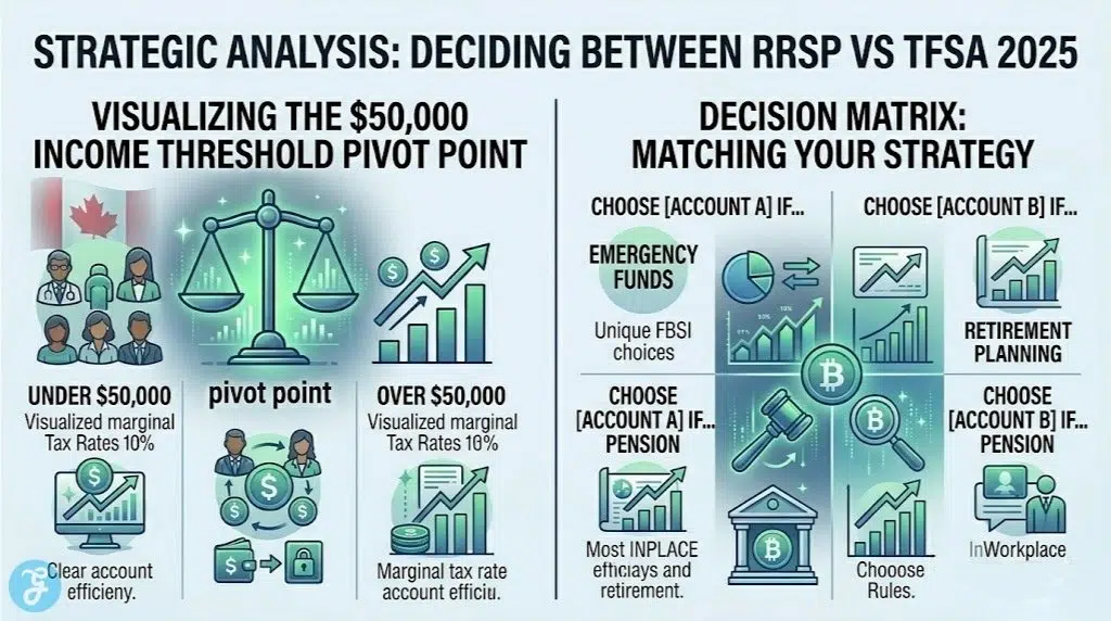 Strategic analysis matrix for RRSP vs TFSA 2025 allocation based on income levels.