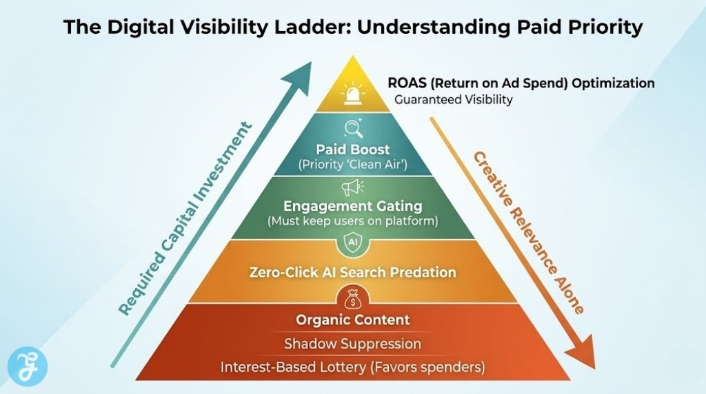 Pyramid chart showing the rising capital cost of digital visibility.