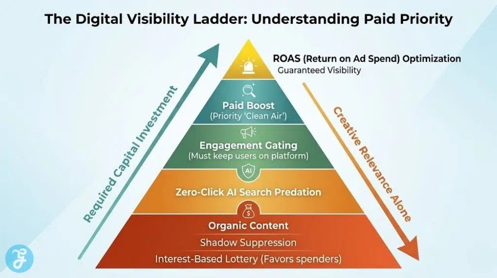 Pyramid chart showing the rising capital cost of digital visibility.