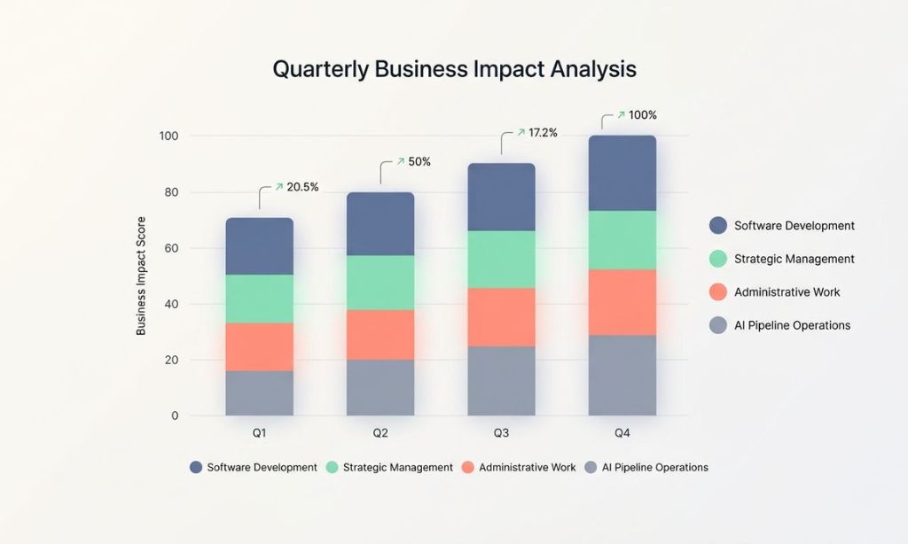 A data chart showing juvgwg impact across different business areas like software development and administration