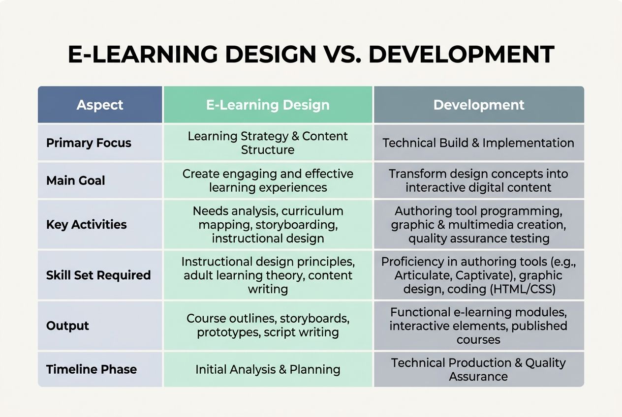 Key differences between e-learning content design and development