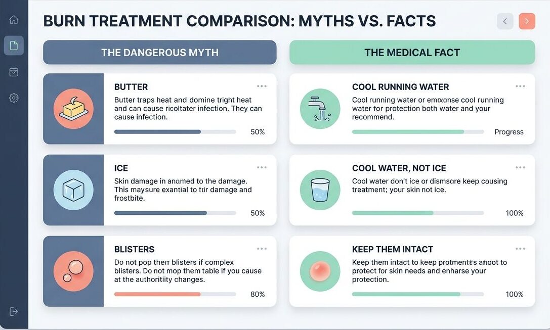 Myth Butter or ice helps heal burns