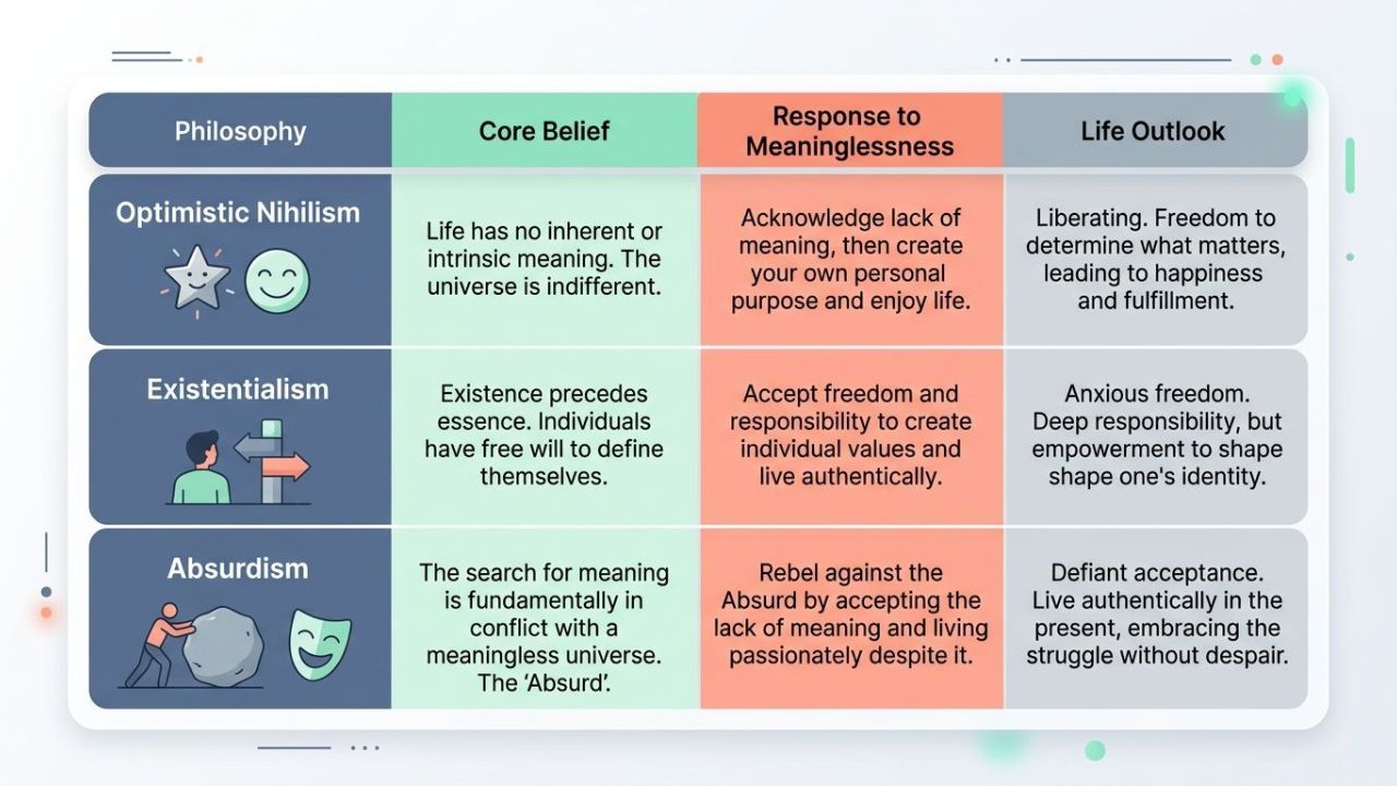 Optimistic Nihilism vs. Existentialism and Absurdism