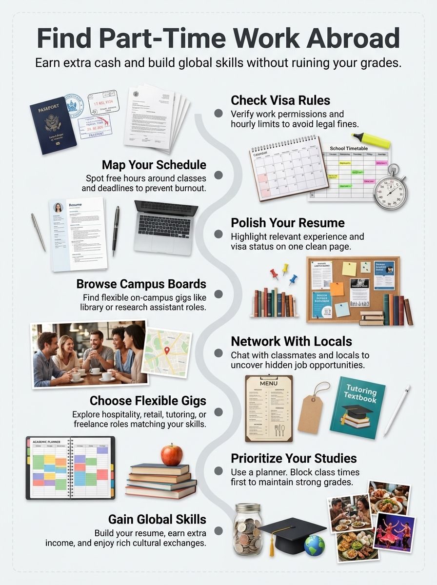 Preparing to Find Part-Time Work: find jobs studying abroad