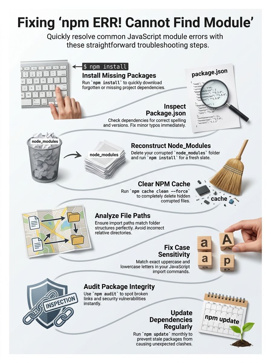 Understanding Common Causes of the 'npm ERR! Cannot Find Module' Error