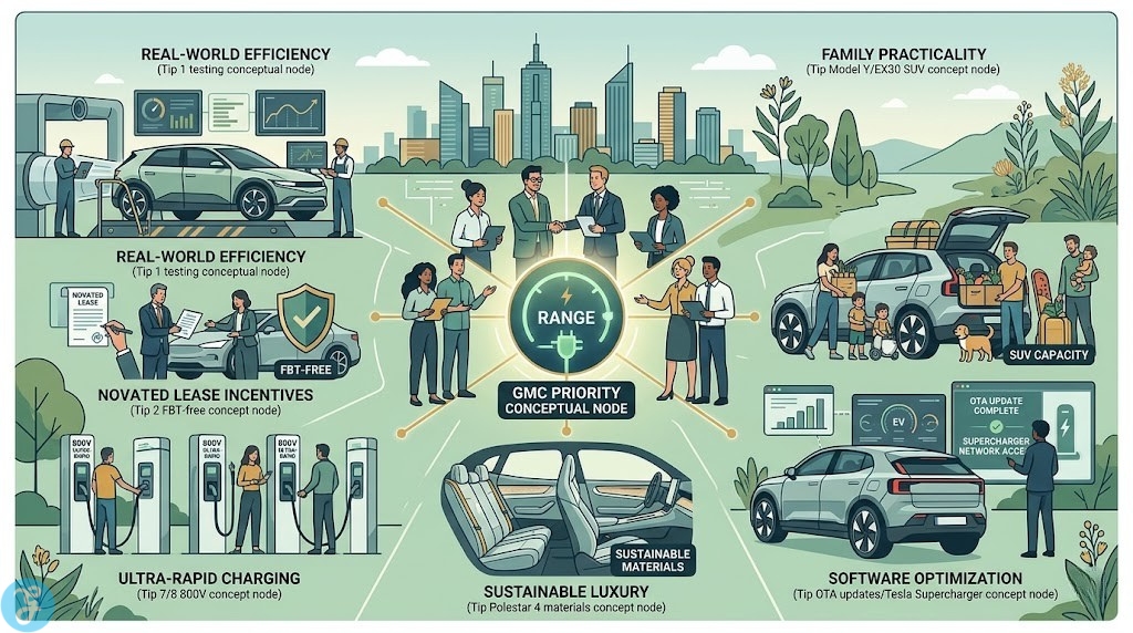 Conceptual visualization of the efficient 2025 Australian EV Support Infrastructure, mapping OTA updates and ultra-rapid charging integration.