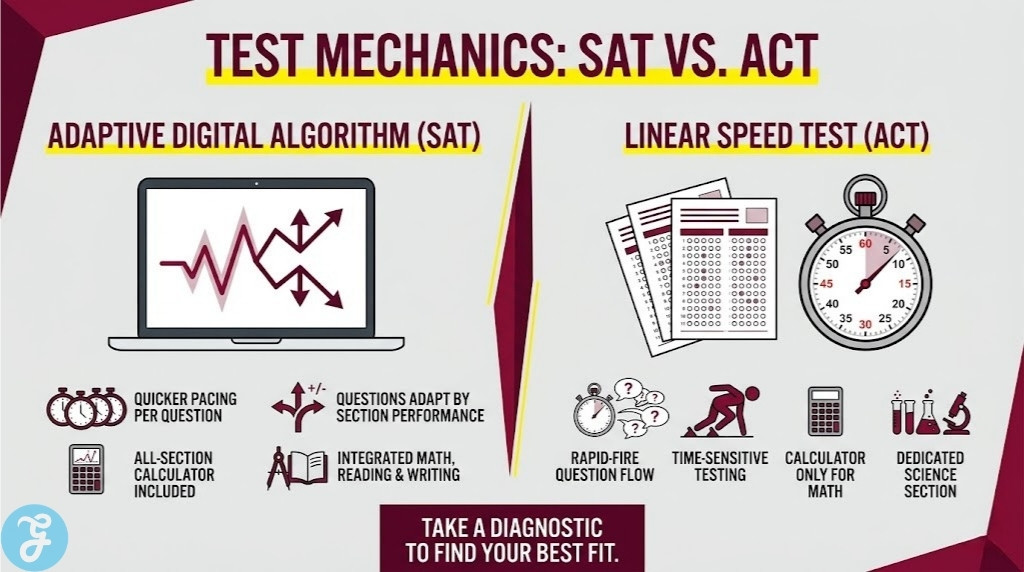 Structural comparison of Digital SAT and Paper ACT.