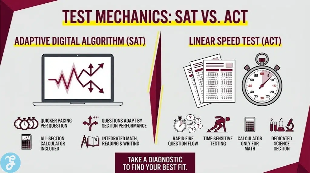 Structural comparison of Digital SAT and Paper ACT.