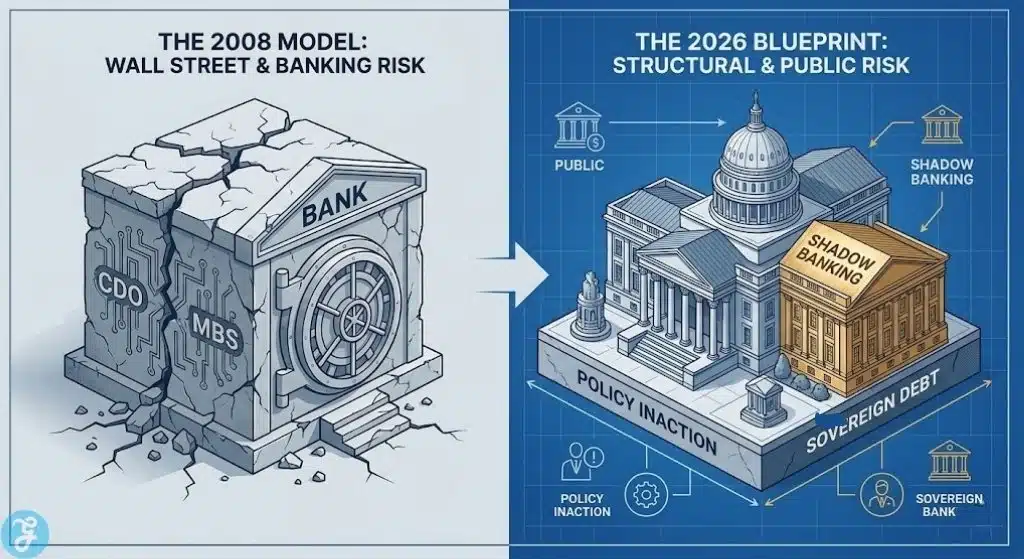 Detailed circular infographic visualizing the continuous loop of sovereign debt monetization where central banks create currency to fund new government bond issues to pay interest on old debt, illustrating systemic risk.