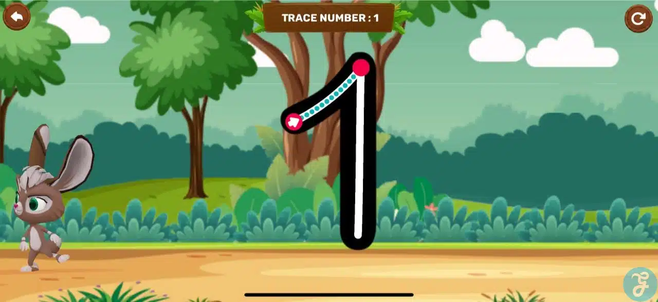 Tracing the number 1 on 123 Magic Number Fun