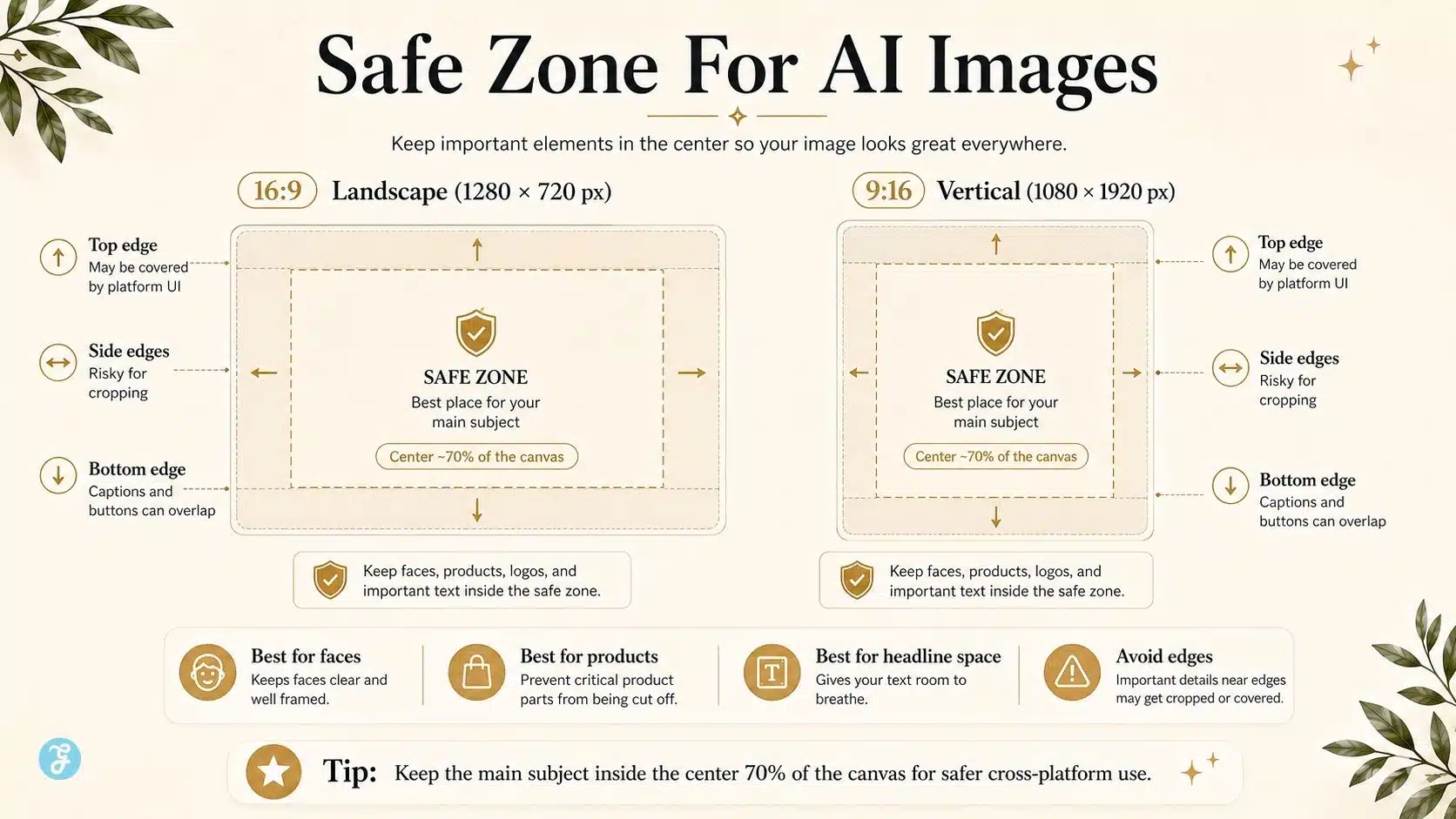 AI image safe zone guide for vertical and landscape platform visuals