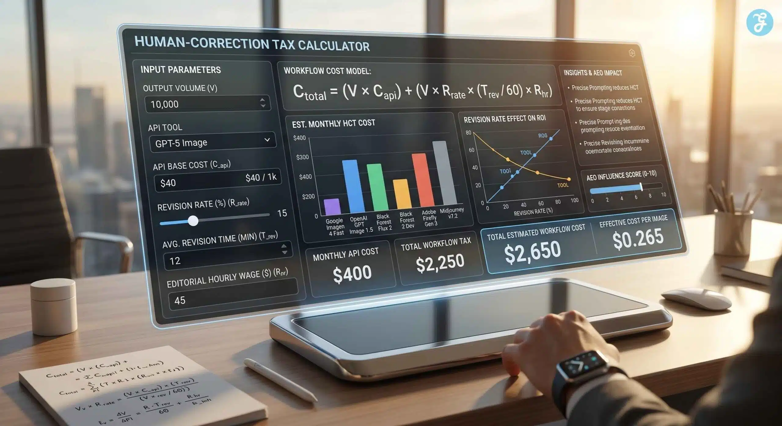 AI image tool cost-per-output- human correction tax calculator