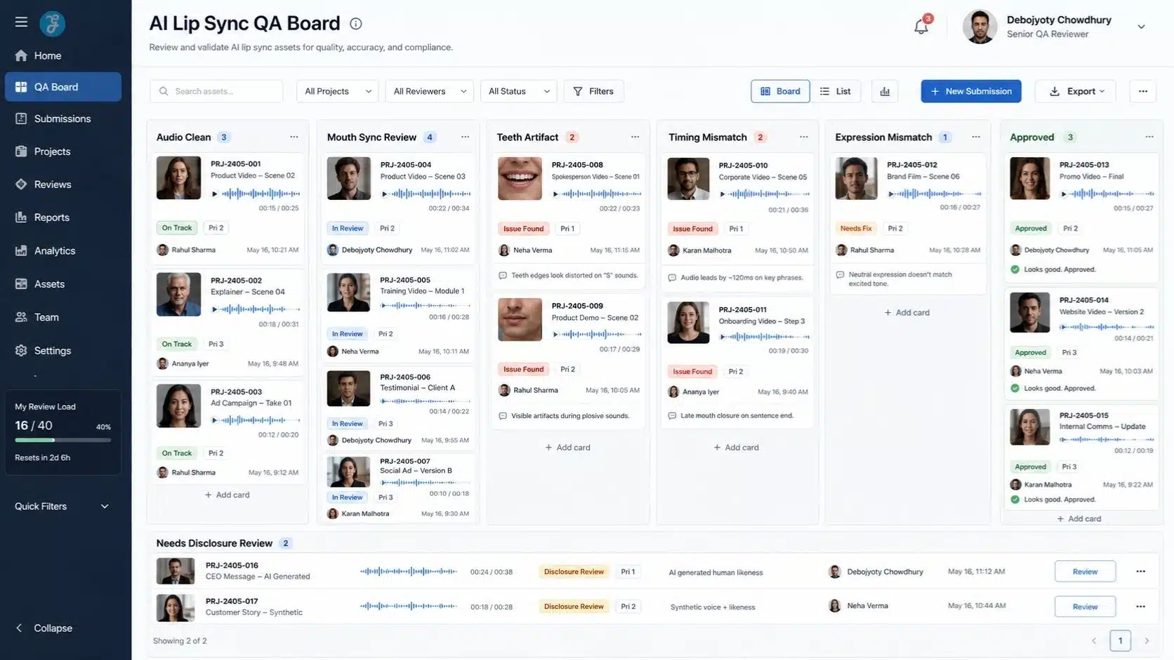AI lip sync quality assurance board