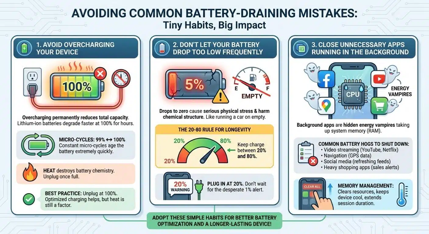 Avoiding Common Battery-Draining Mistakes- mobile battery life optimization