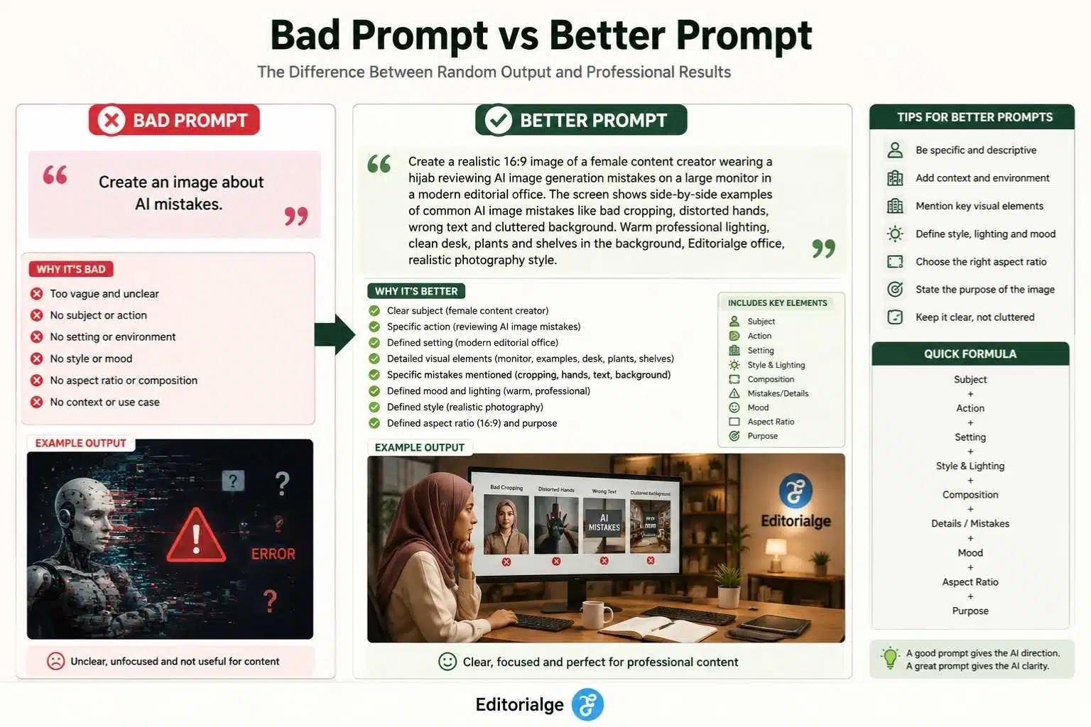 Bad prompt versus better AI image prompt example