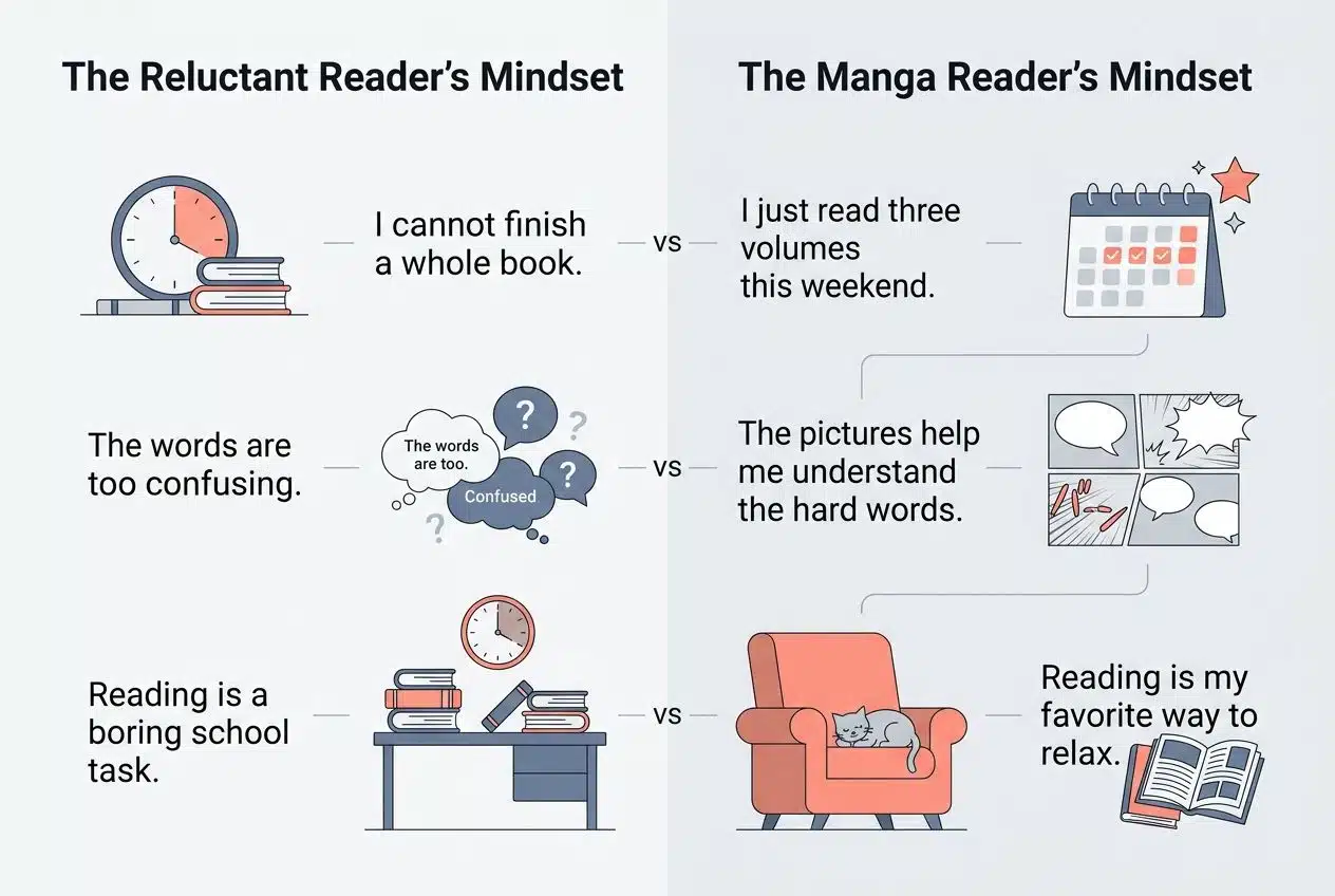 Builds confidence in reluctant readers-manga reading benefits for kids