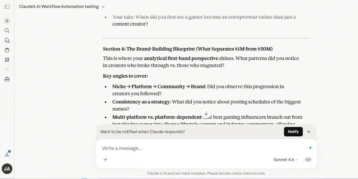 Claude's ai workflow automation testing