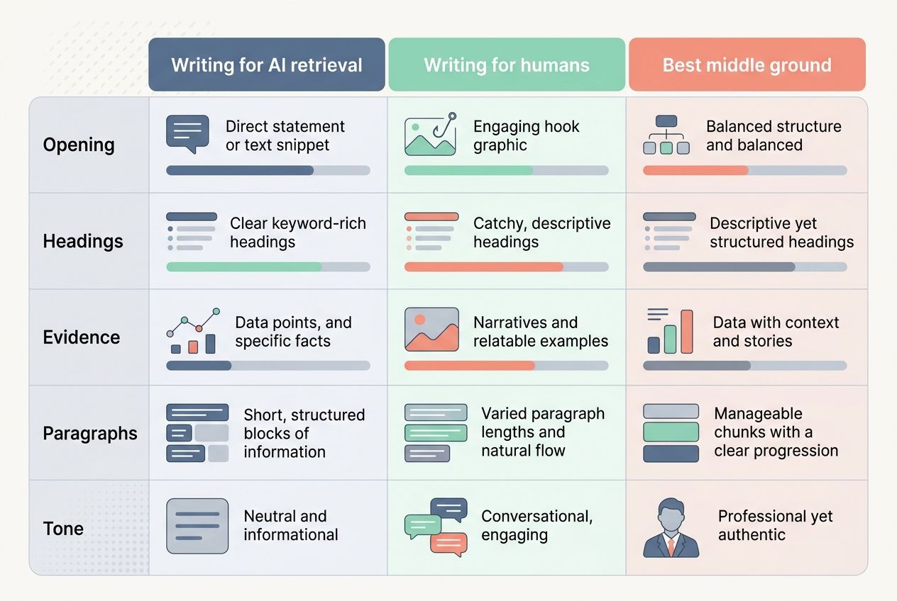Differences Between Writing for AI Retrieval and Human Reading