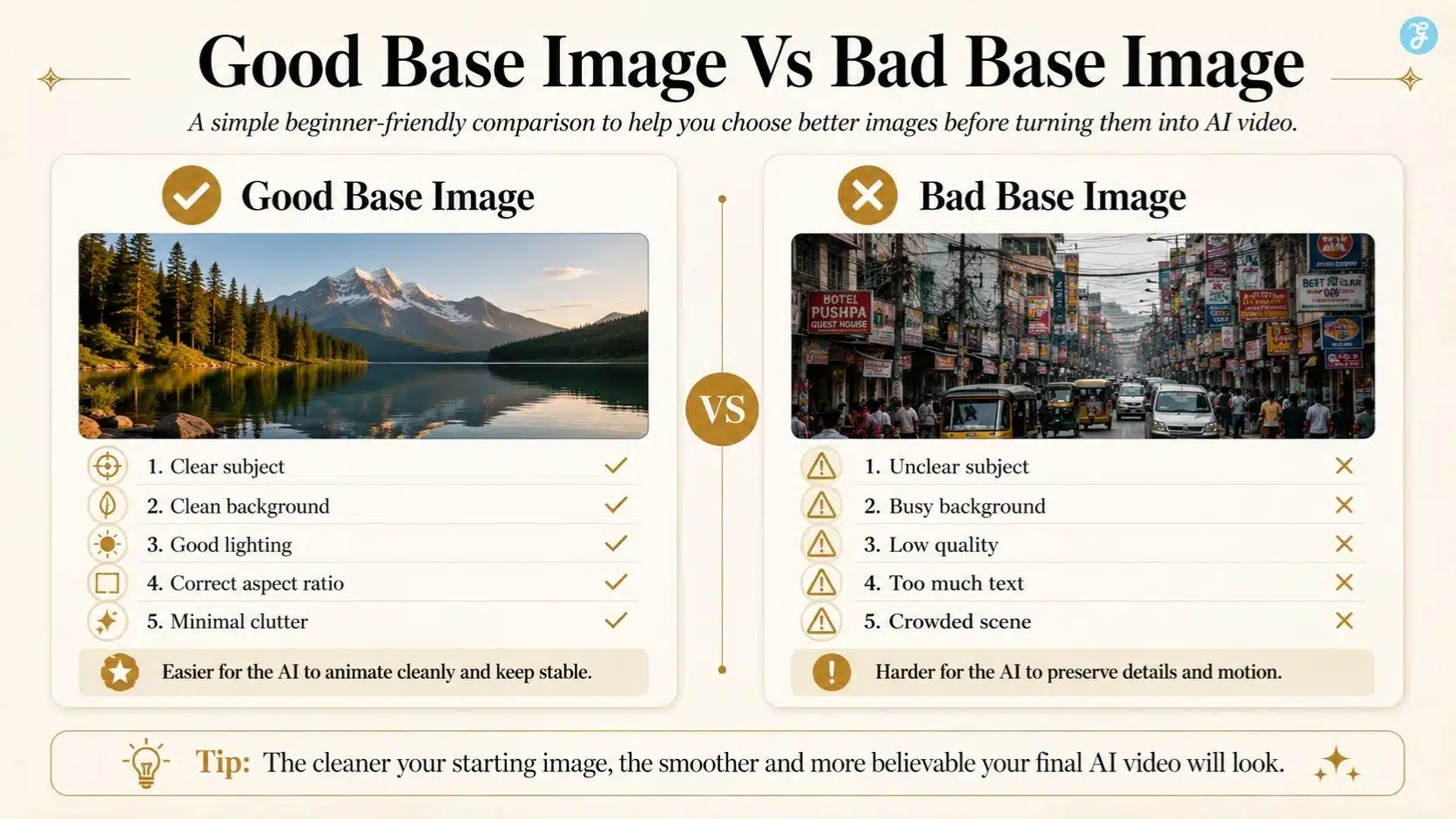Good and bad base image comparison for image-to-video AI workflows