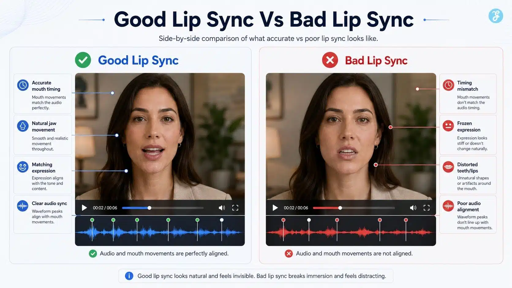 Good lip sync versus bad lip sync comparison