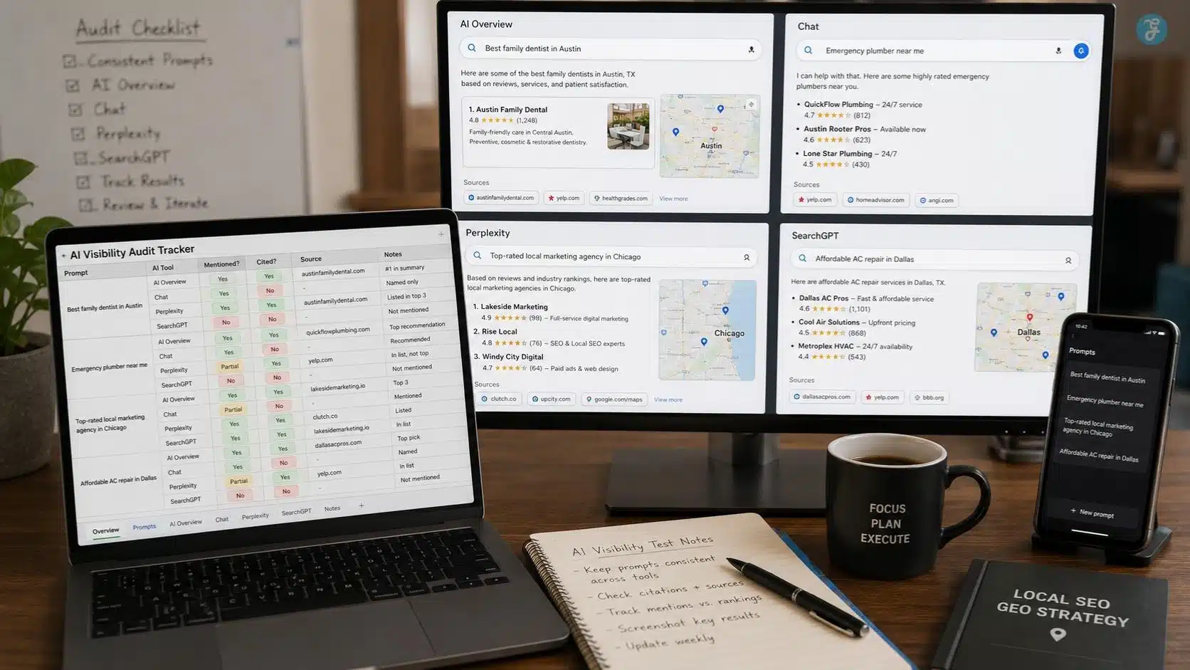 Local Business GEO audit testing AI search prompts