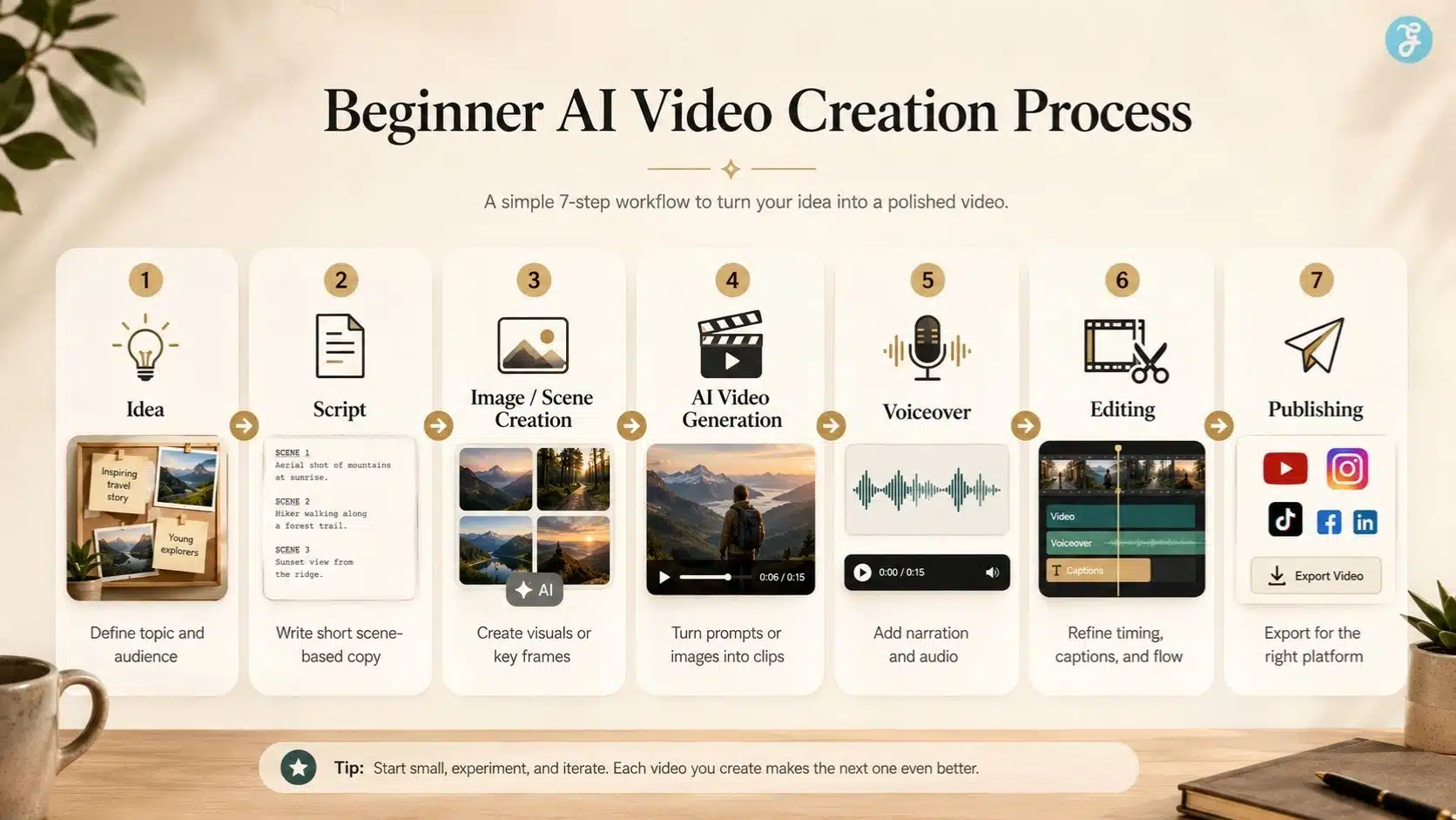 Step-by-step AI video creation workflow for beginners