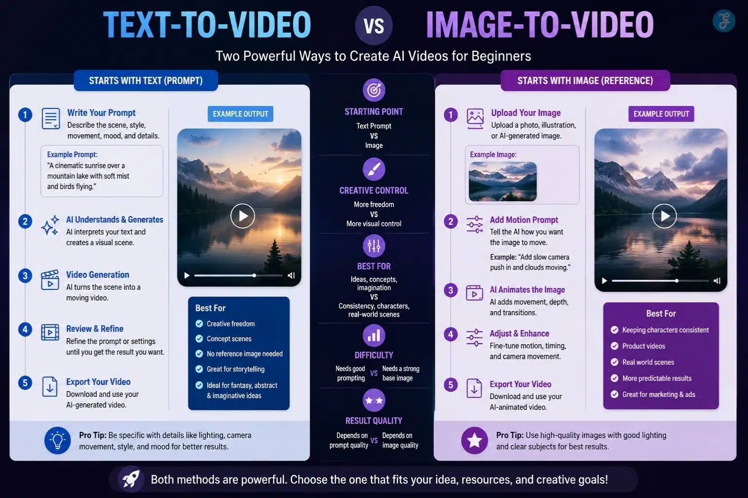 Text-to-video and image-to-video AI workflow comparison for beginners